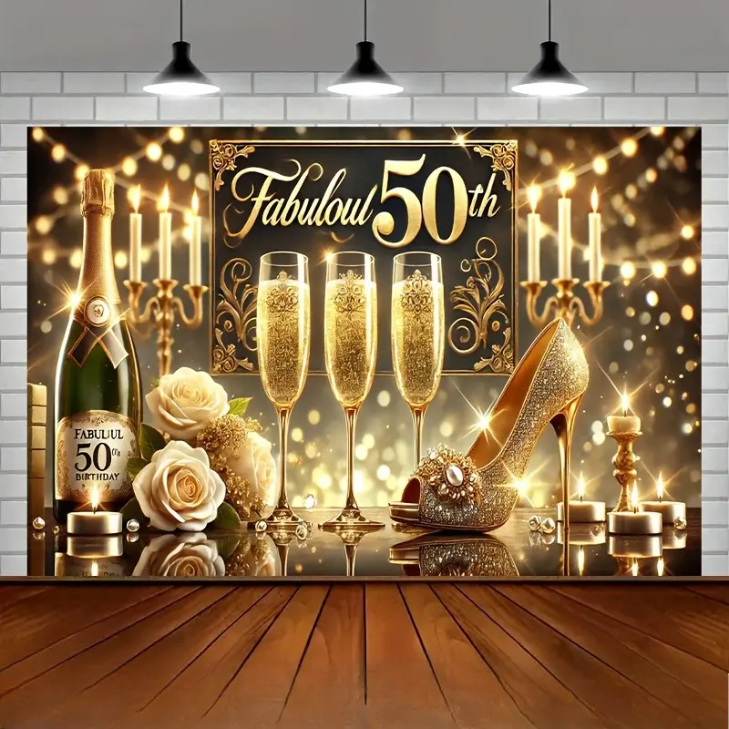 50th Birthday Celebration Backdrop Banner, Premium Polyester Photography Background, Party Decoration, Photo Booth Props, Indoor Outdoor Use