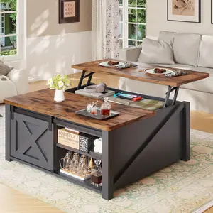 31.5" Lift Top Coffee Table with Storage, Square Coffee Tables for Living Room, Farmhouse Coffee Table with Large Hidden Storage Compartment and Adjustable Shelves, Black