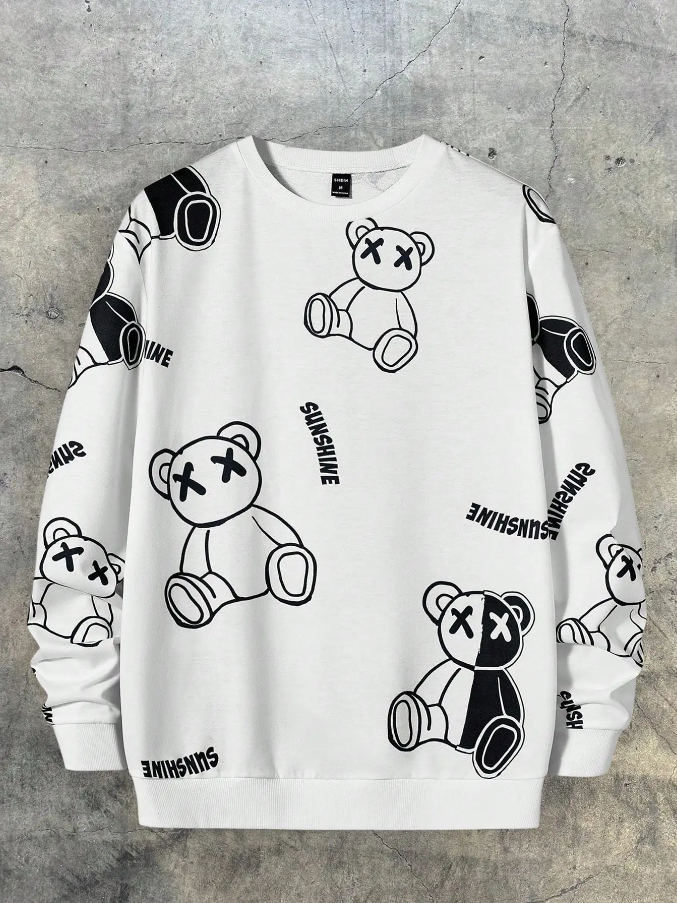 Bear Full Print Round Neck Long Sleeve Sweatshirt, Trendy Cartoon Loose Fit Couple Top, Y2K Style Fall & Winter Apparel