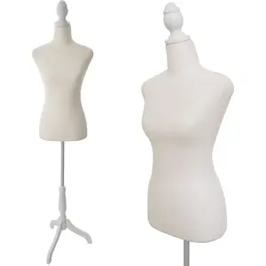 Beige Female Dress Form Mannequin Torso Body with Adjustable Tripod Stand for Dress & Jewelry Display