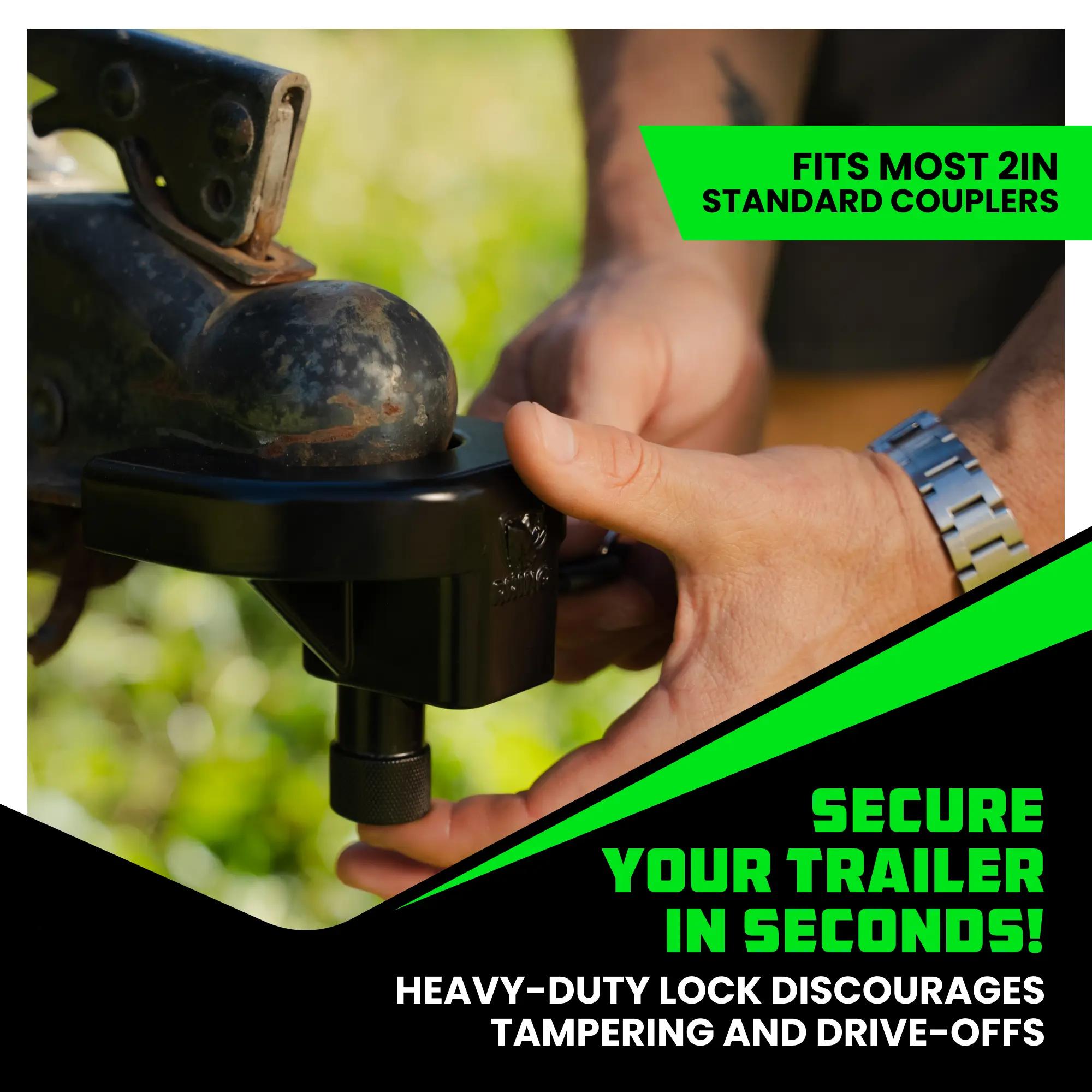 Trailer Hitch Coupler Lock Kit (Choose 2" or 2-5/16" Trailer) Heavy Duty Anti Theft Trailer Coupler Locks for RV, Camper, Trailer, Boat, Caravan - Reinforced Solid Steel Tow Lock for Trailer Tongue