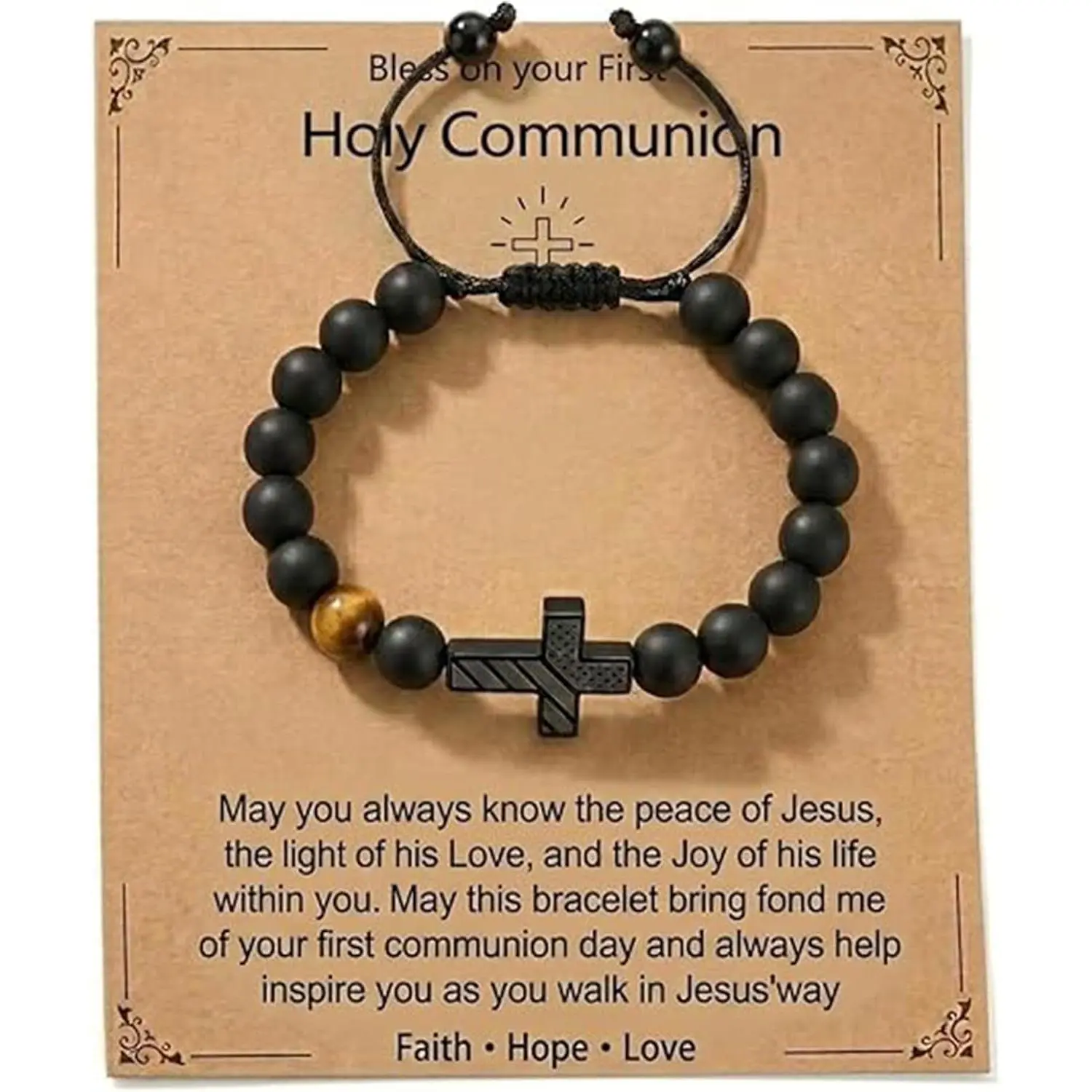 Stainless Steel  Beaded Bracelet for Him,Husband,Godson - Adjustable Religious  for Baptism, Confirmation & Communion, Inspirational  for Men