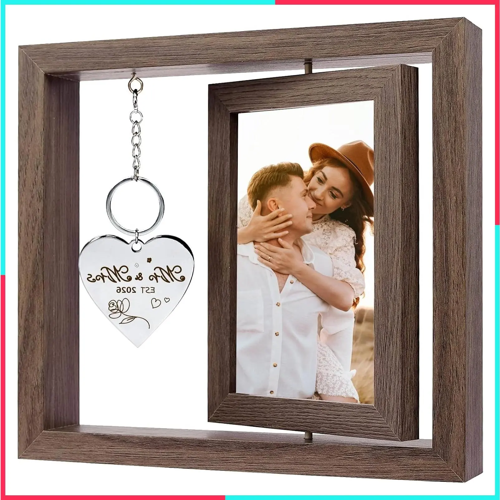 2026 Wedding Gifts for Couples, Mr and Mrs Rotating 4x6 Rustic Double-Sided Picture Frame, Bridal Shower Gift for Bride to Be, Newlyweds Gift