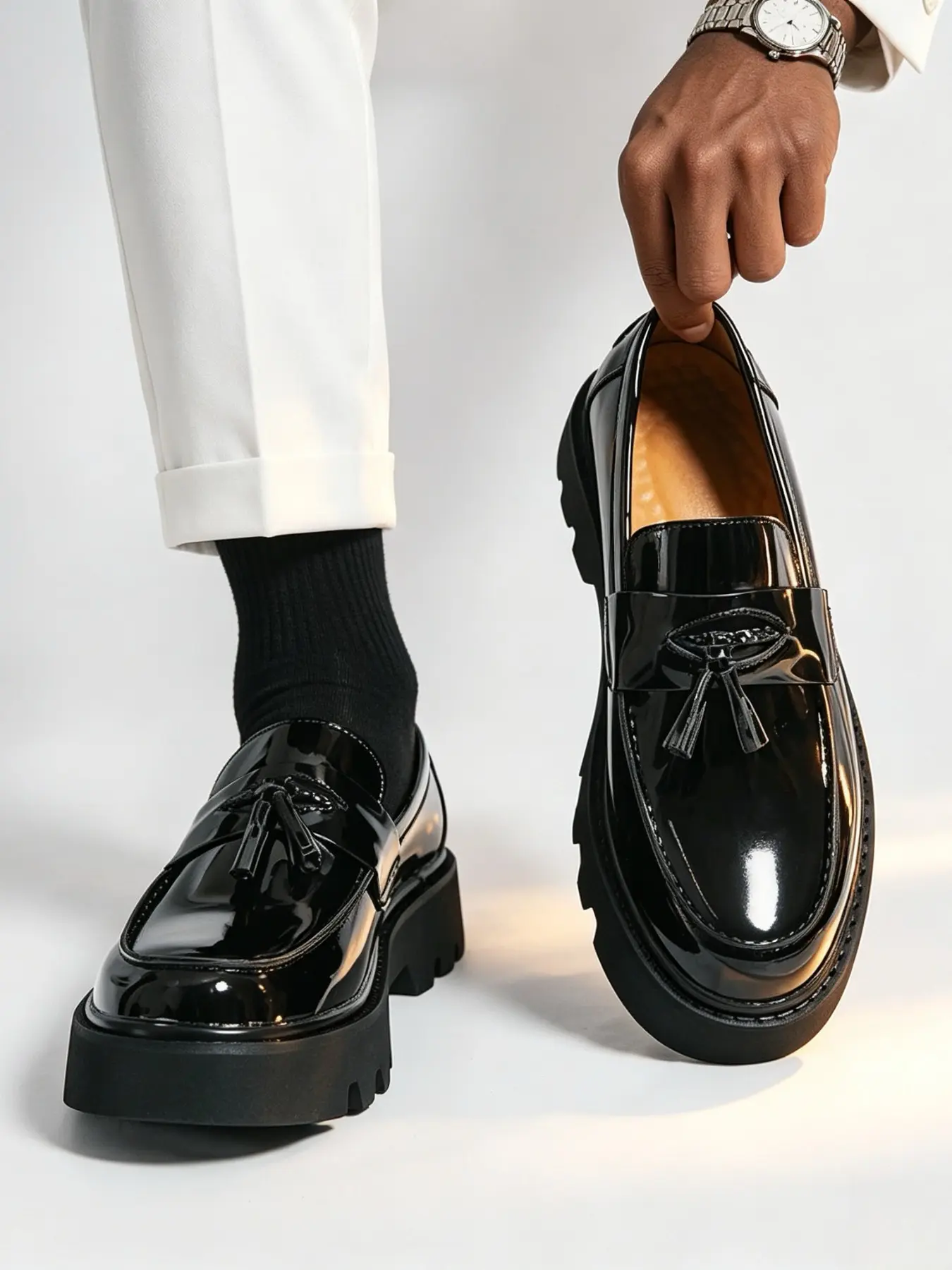 New Designer Men's Loafers, British Style, Soft Comfort, Round Toe, Elegant Formal Flat Shoes, Glossy Leather, Anti-Slip Sole, Ideal Gift, Footwear, Pu Leather Loafers, Flat Heel Loafers