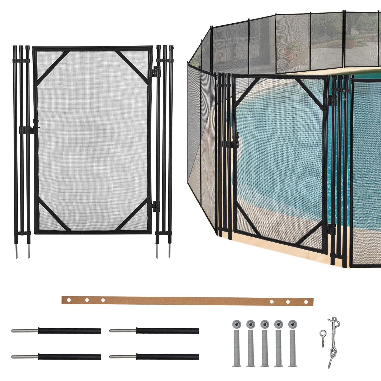 GARVEE 4Ft x 2.5Ft Pool Fence Gate, Heavy Duty Steel Aluminum Frame, Pool Safety Fence Gate Kit with Stainless Steel Latch for Inground/Above Ground Pools, DIY Installation, Black