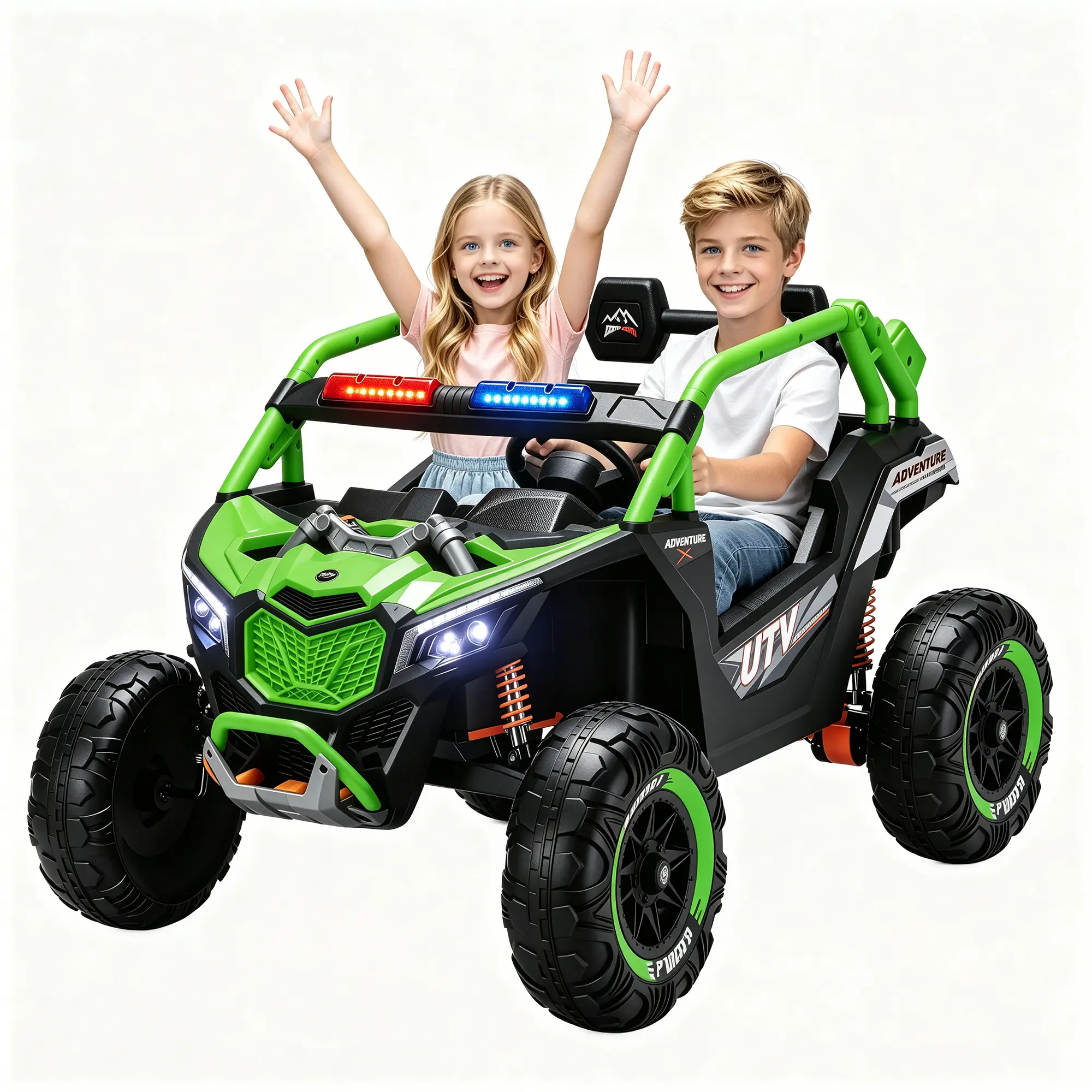 Unisex 24V 2-Wide-Seater Kids' Electric UTV Ride-On Truck Toy, Ride on ATV for 6-8 Years, 2x550W Motor, Rainbow Lights, Remote Control, Shock Absorbers, Bluetooth Connectivity