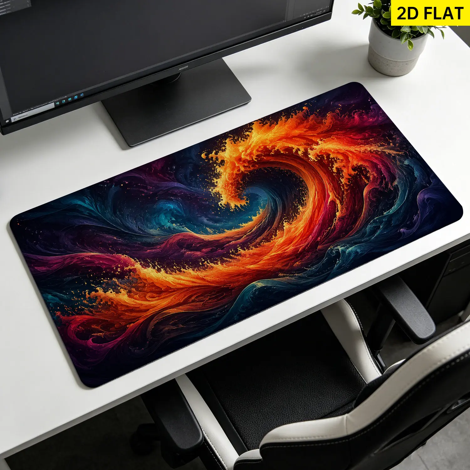 Extra Large abstract fire and water swirl Mouse Pad,Non Slip Rubber Pad,Desktop Decoration Drotection Pad,Washable,Lock Edge Multi Size,Premium Multipurpose Mousepad For Office,Gaming Desk,Gift for Family and Friends
