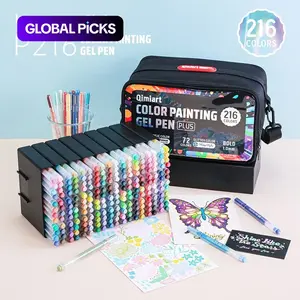 Languo High-Quality 216 Color Painting Gel Pens Set, Dual Effect Acrylic Glitter Ink, Wide Tip for Even Coloring, Multi-Material Use, Professional Multipurpose Art Craft Supplies, Art Drawing Supplies