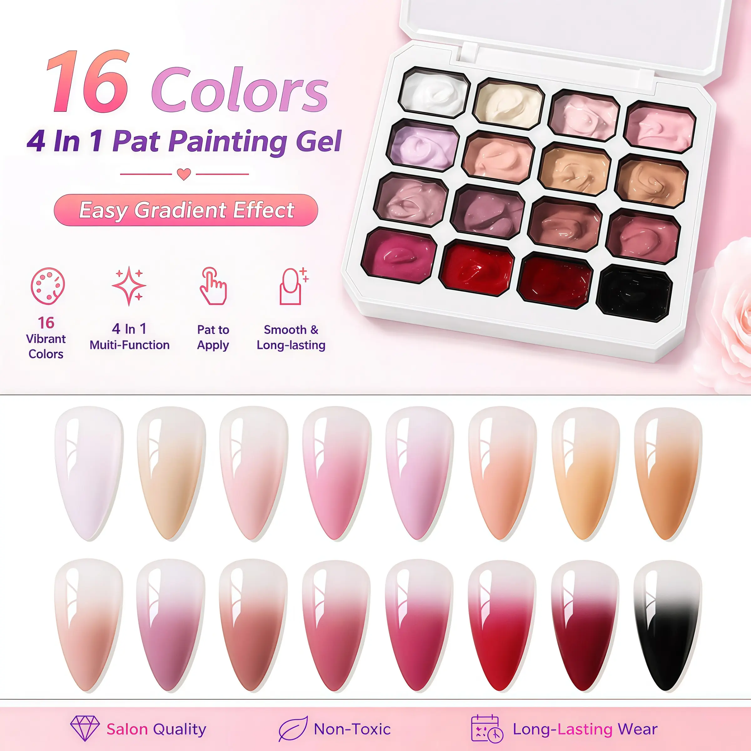 Osnailmall 16 Colors 4 in 1 Pat Painting Gel, Gradient Stamping Drawing, Color Changing UV LED Soak off Gel Varnish, Manicure Gel Polish, Nail Art Supplies
