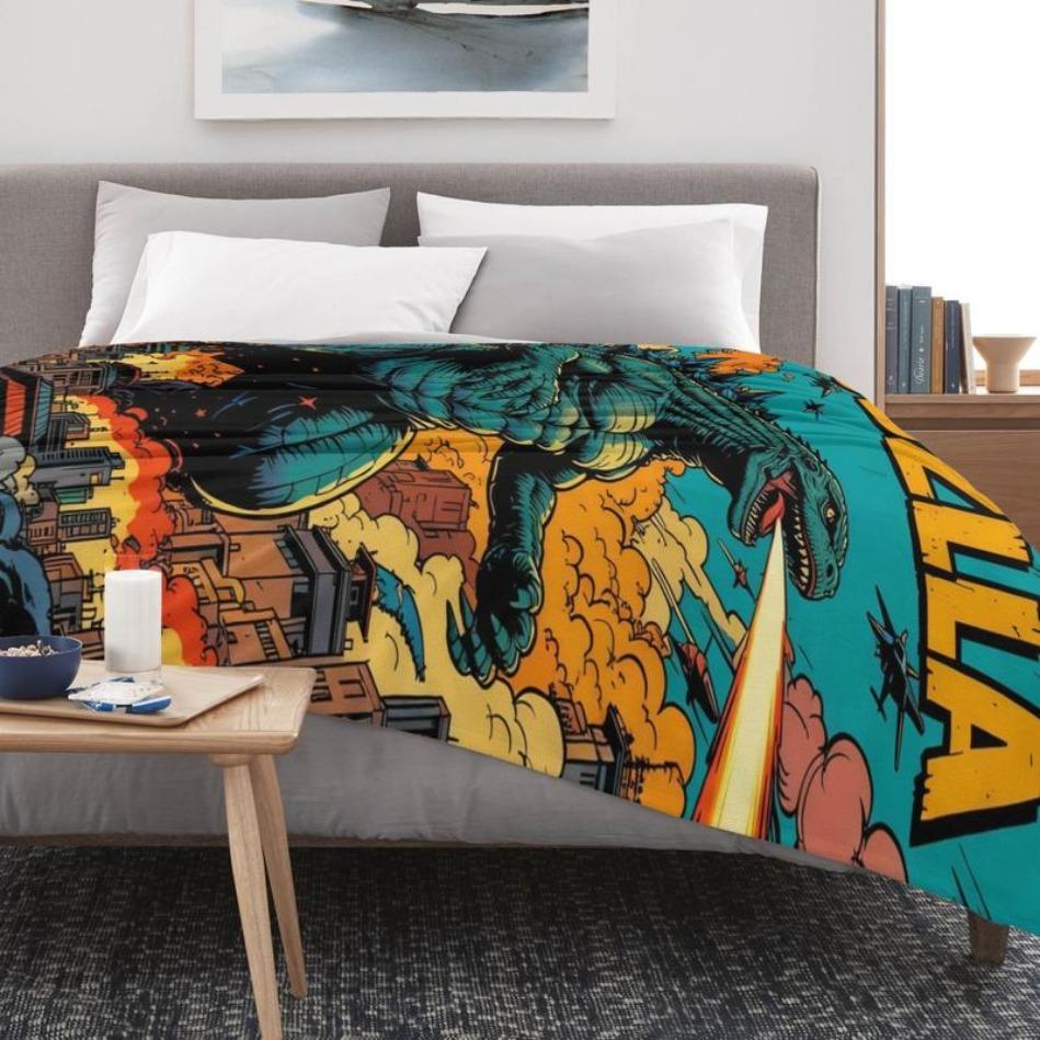 Retro Godzilla Comic Art Flannel Blanket Kaiju Enthusiasts Christmas Gift Dynamic City Attack Design Soft Warm for Bed Sofa Home Decor Retro Godzilla Comic Art Flannel Blanket Kaiju Enthusiasts Christmas Gift Dynamic City Attack Design Soft Warm for Bed Sofa Home Decor