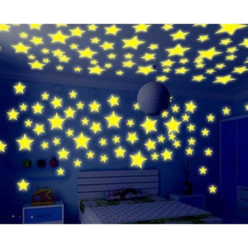 2PC Glow-in-the-Dark Ceiling Star Stickers — Colorful Luminous Stars & Moon Set | 3D Plastic Glow Decals | The Premier Choice for Bedroom Ceiling & Wall Decor | Suitable for Both Boys' and Girls' Rooms