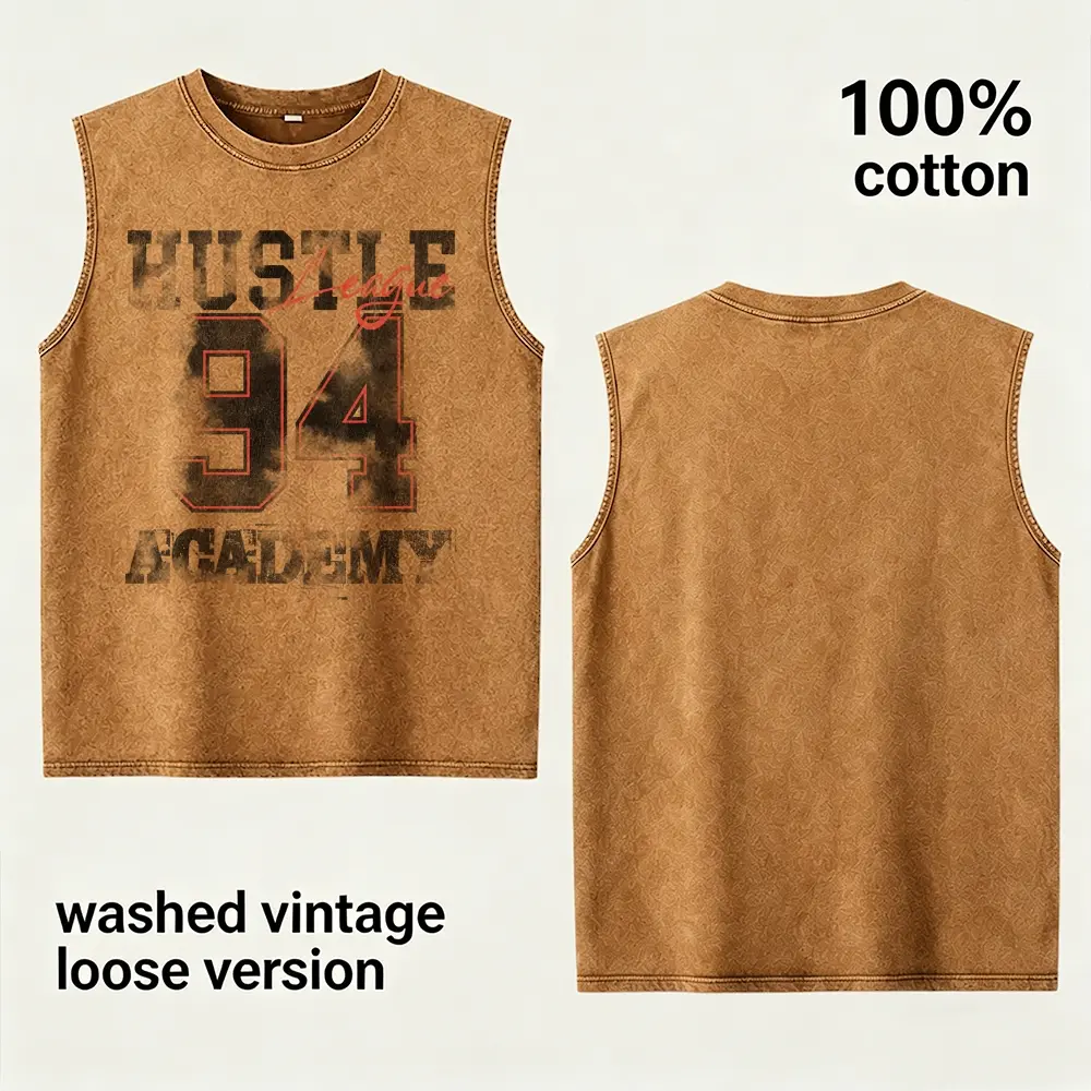 Men‘’s Vintage100% Cotton Tank Top HUSTLE 94 Academy Varsity Number Graphic Sleeveless Vest Loose Fit Motivational Streetwear Summer Tee Perfect Gift For Himm