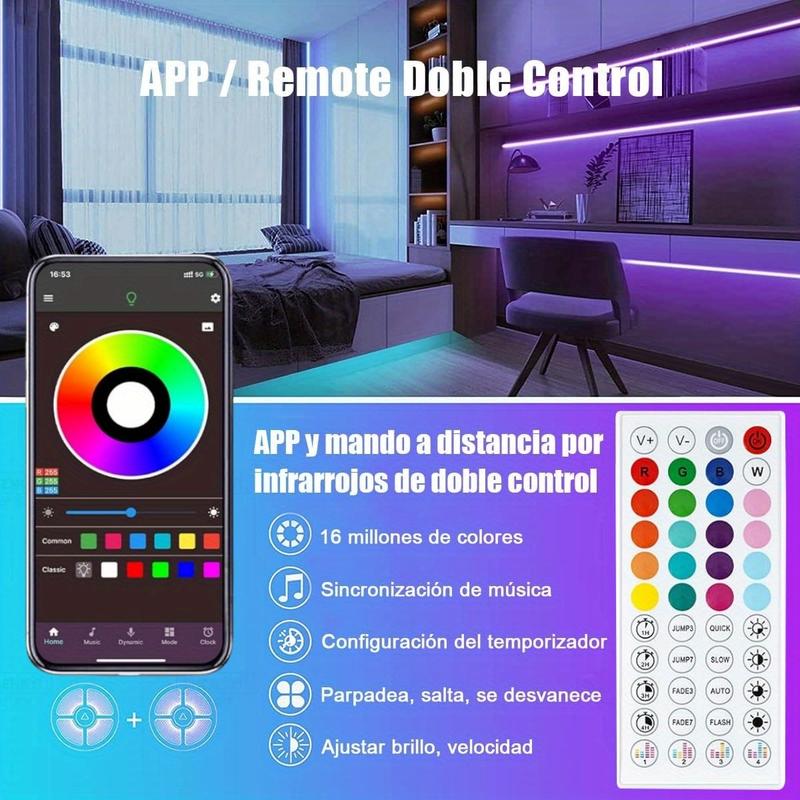 [Music Sync LED Strip]200FT RGB Color Changing Lights, 10 Modes & Bluetooth Smart App Control.Easy Installation for Room Aesthetic, Create Your Dream Room! Smart RGB LED Light Strip with App