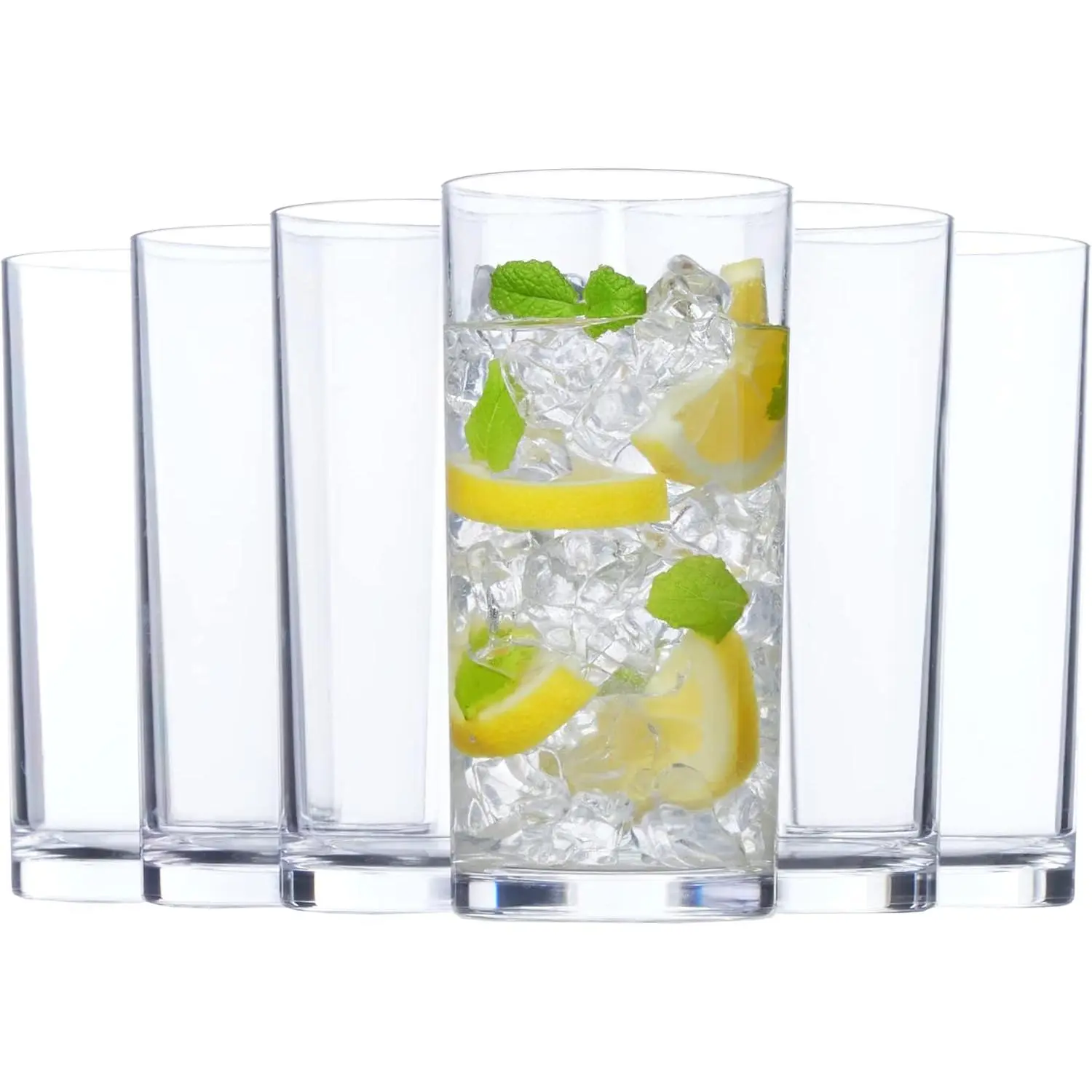 Classic Clear Plastic Reusable Drinking Glasses (Set of 6) 16oz Water Cups | BPA-Free Tumblers, Made in USA | Top-Rack Dishwasher Safe