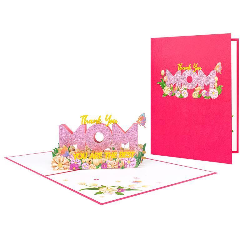 3D Happy Mother's Day Card, 1 Set Flower & Letter Pattern Greeting Card with Envelope, Creative Gift Card for Mother, Gift for Mom
