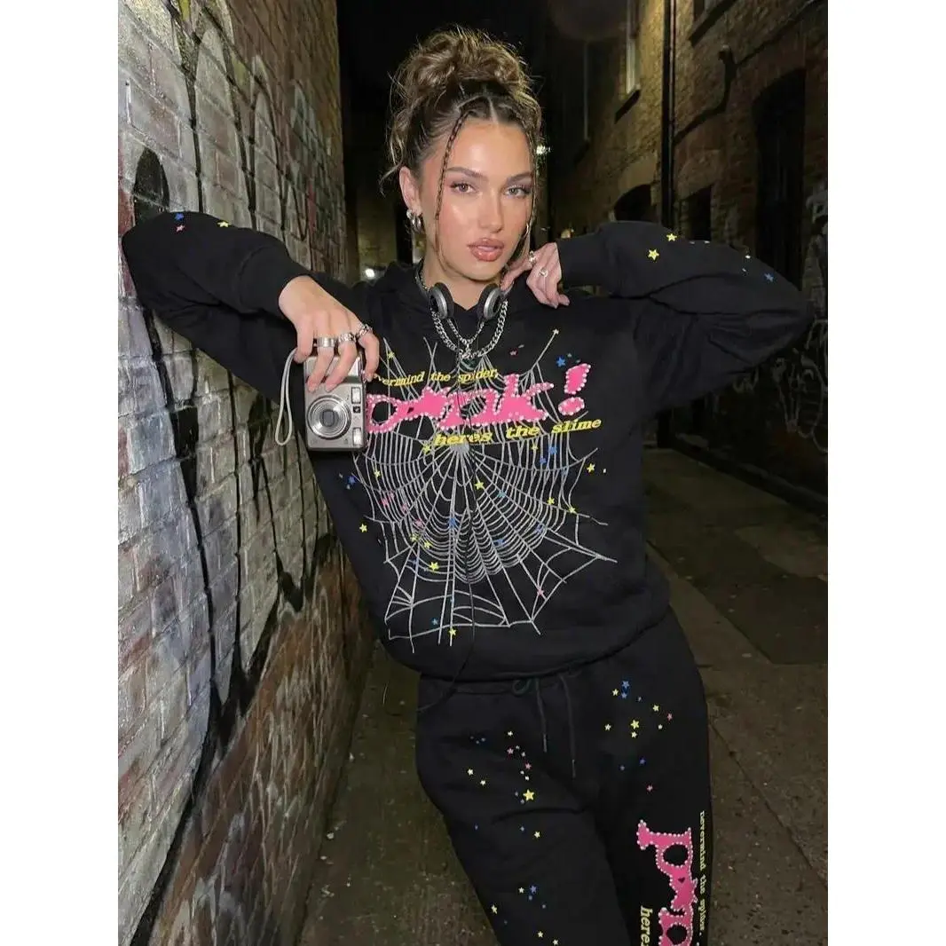 Hip Hop Spider Hoodies Set Y2k Hoodie Tracksuit Pullover Sweatshirt for Women Men Matching Hoodies for Couples