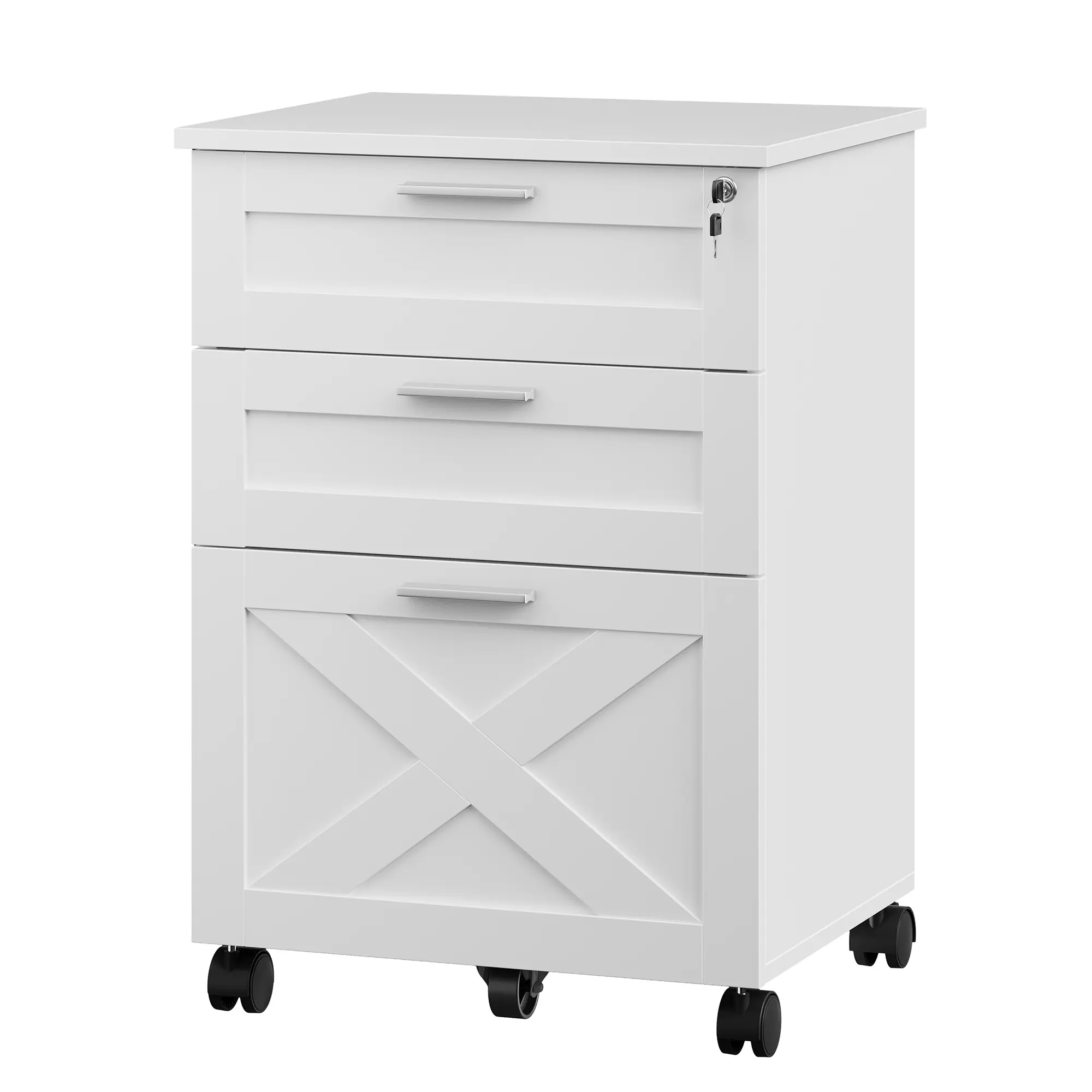 Lockable 3-Drawer Wooden File Cabinet – Mobile Under Desk Storage Organizer with Wheels – Fits Letter/Legal/A4 Documents – Fully Assembled – Rustic Brown or Matte Black