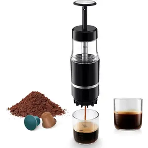 Portable Manual Coffee Maker for Travel & Camping, Lightweight, Compatible with Ground Coffee & NS Capsule, Black (1Pcs)