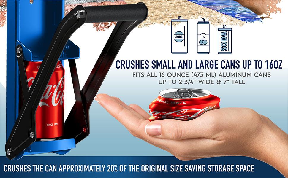 Can Crushers for Recycling - 16 oz Heavy Duty Aluminum Can Crusher Wall Mounted - Soda and Beer Can Smasher for Recycling with Bottle Opener - For 12 and 16 oz Cans - Easy to Install, Blue -