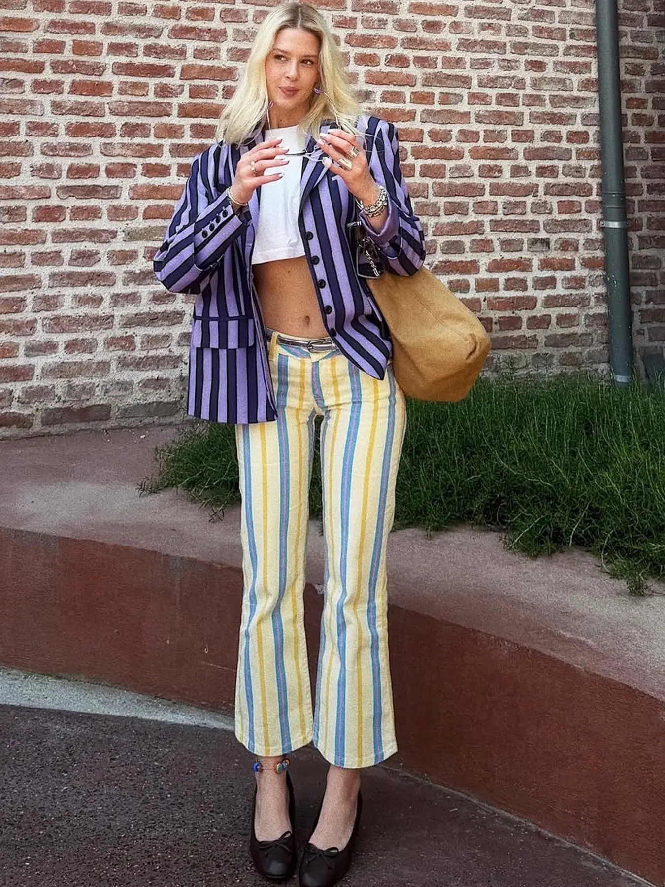 Women's Striped Pants Chic Female Straight Leg Trousers With Pockets Women's Low-Waisted Jeans Streetwear Retro Women's Palazzo Pants Tailoring Pants For Female Casual Summer Pants Casual Fashion Bottoms