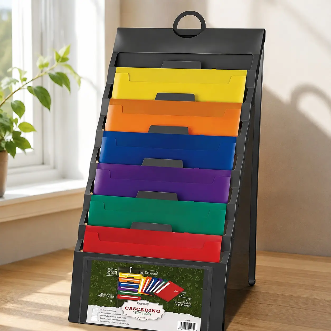 Cascading Wall File Organizer, Classroom Organization and Storage, 6 Removable Poly Hanging File Folders, Command Center Wall Organizer, Gray with Assorted Color Folders(Gift)
