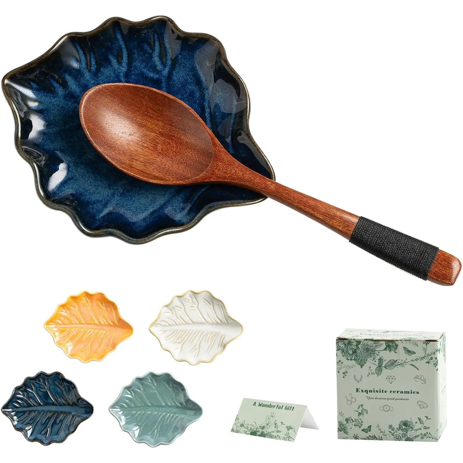 Ceramic Leaf Spoon Rest, Spoon Holder for Stove Top & Coffee Bar | Leaf shape catches small drips from spoons and stirrers while adding a cute accent to stove tops, counters, and coffee bars