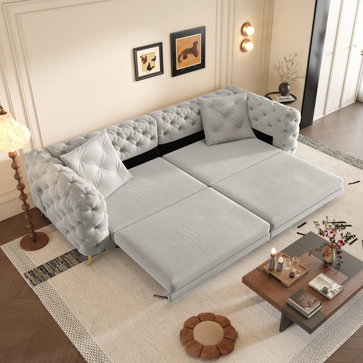 97.7" 3-in-1 Convertible Sleeper Sofa,28.4" Deep Seat Pull Out Sofa Bed,Button Tufted Modern Sofa,4-Seater Couch with Movable Ottoman  for Apartment,Office,Bedroom,Light Grey(Old SKU:W1885S00203)    RR