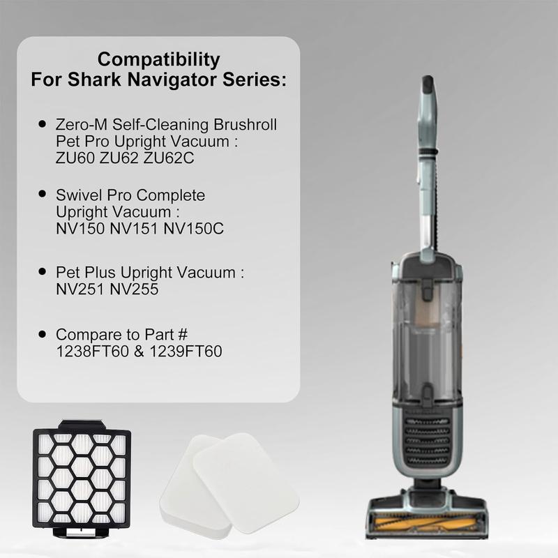 ZU60 Filter Replacement Kit for Shark Navigator Zero-M Self-Cleaning Brushroll Pet Pro Upright Vacuum ZU60 ZU62 ZU62C NV150 NV151 NV255, Replaces Parts # 1238FT60 (2 Filter + 6  + 6 Felt)