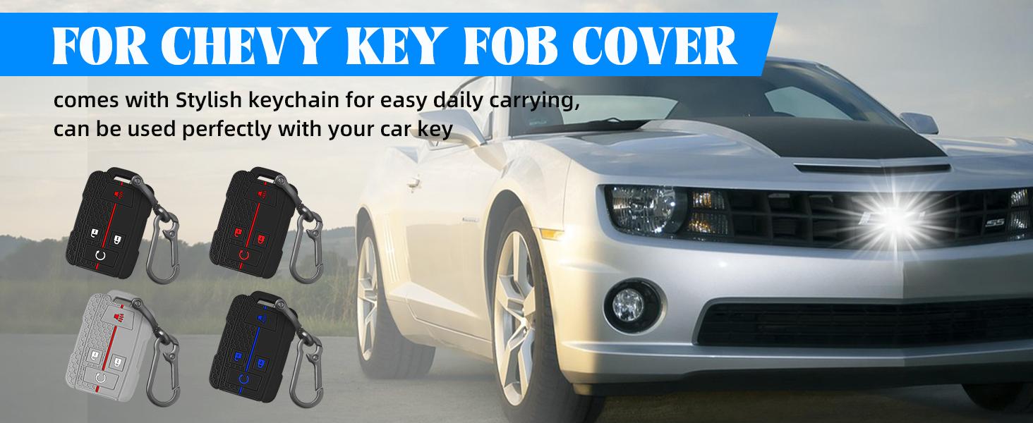 BASIC SUPPLY 2PCS for Chevrolet Key Fob Cover, Soft Silicone Key Shell Full Protection Compatible with GMC Chevy Colorado Silverado Suburban Tahoe Silverado Sierra Yukon Canyon (Black Blue+Black red)