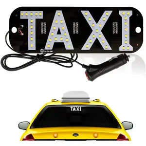 Taxi Light, Taxi LED Sign Decor, Taxi LED Light Logo, Flashing Hook   Window with DC12V  Charger Inverter for Driver (White)