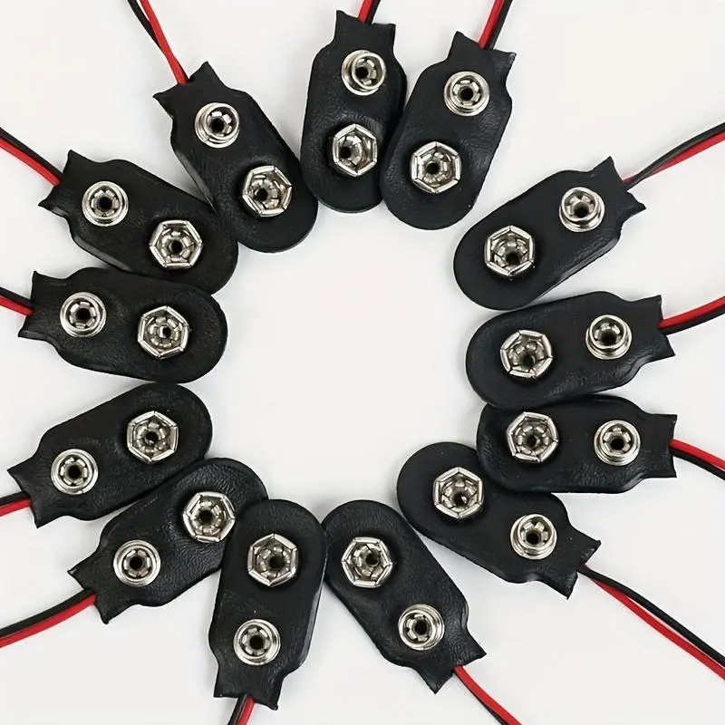 10pcs 15cm Long 9V Battery Snap Connectors - Black Steel Contacts with Red and Black Wires, Ideal for DIY Projects and Electronics Assembly, Electronics Accessories | Snap Connector | Durable Battery Holder, Battery Operated Accessories