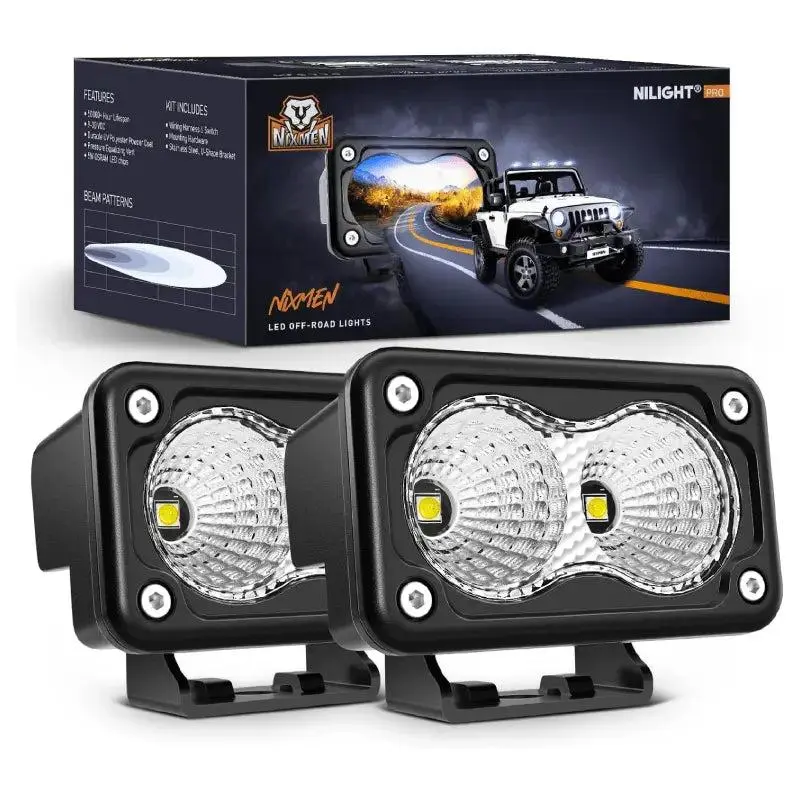 Nilight 3-Inch 20W 1160LM 60° Flood LED Work Lights (Pair) - Built-in EMC, 10-30V DC, 50,000+ Hours Lifespan, Offroad Lights for Jeeps