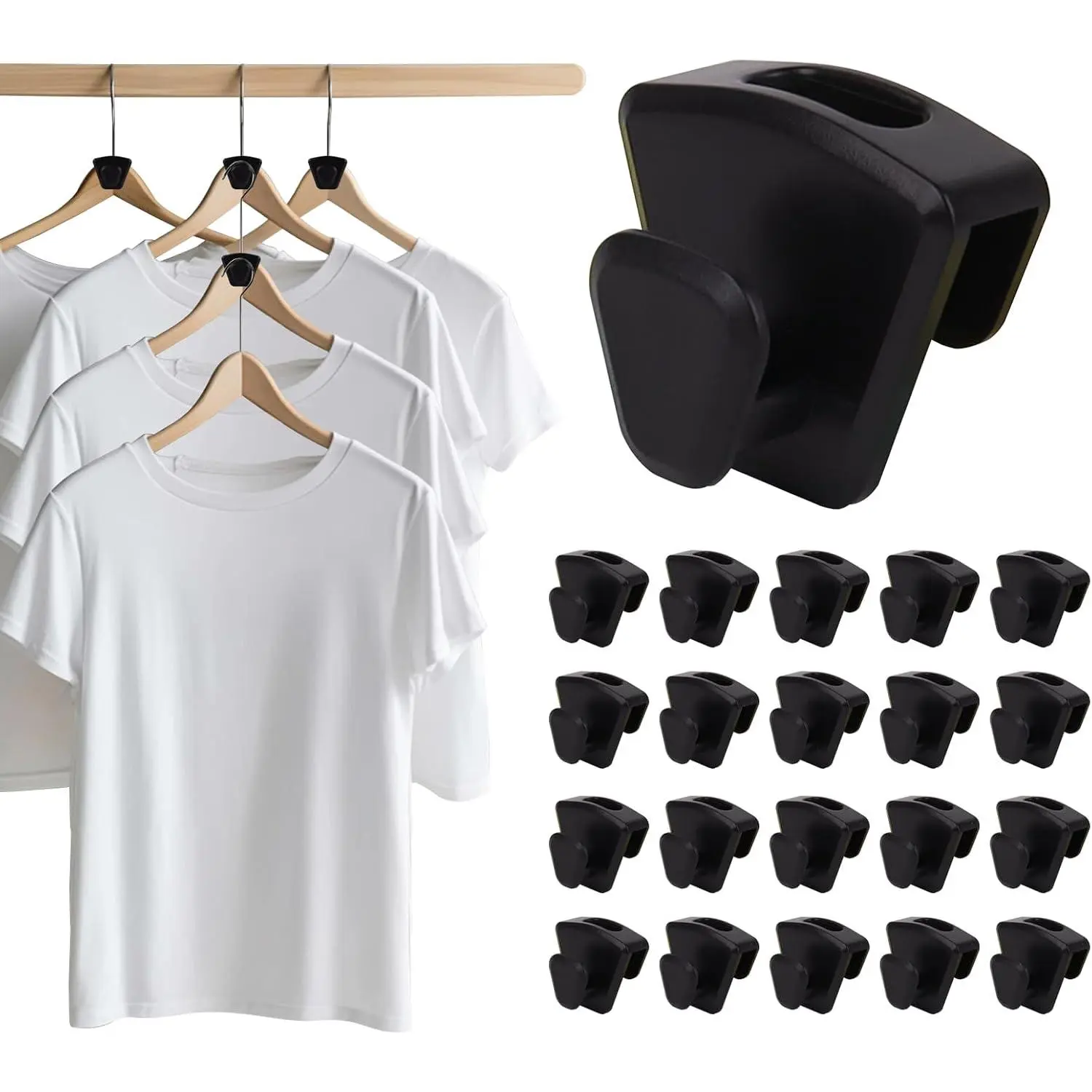 60 Pack Space Saving Hanger Hooks, Black Plastic Triangle Hangers, Connector Hooks for Closet Organizers and Storage in Dorms and Homes