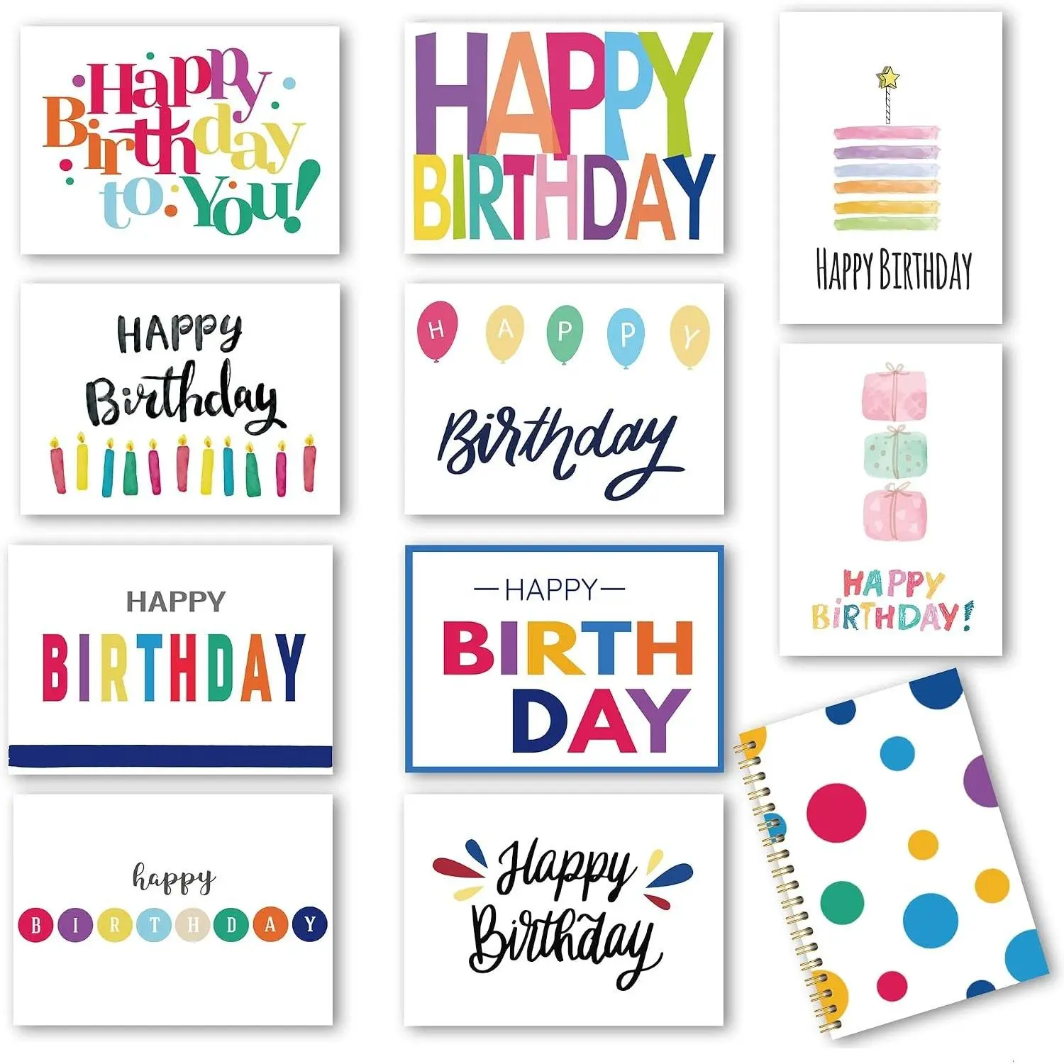 100 Assorted Birthday Cards with Envelopes – 10 Unique Designs, 5x7 Inch Thick Card Stock, Short Message Inside, Bulk for Men & WomenGift