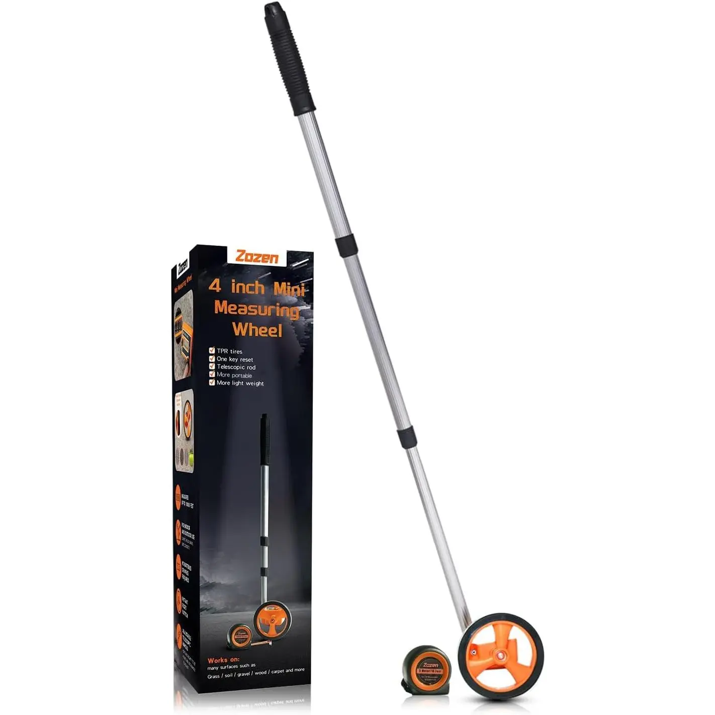 4-Inch Measuring Wheel in Feet and Inches with Tape Measure, Orange