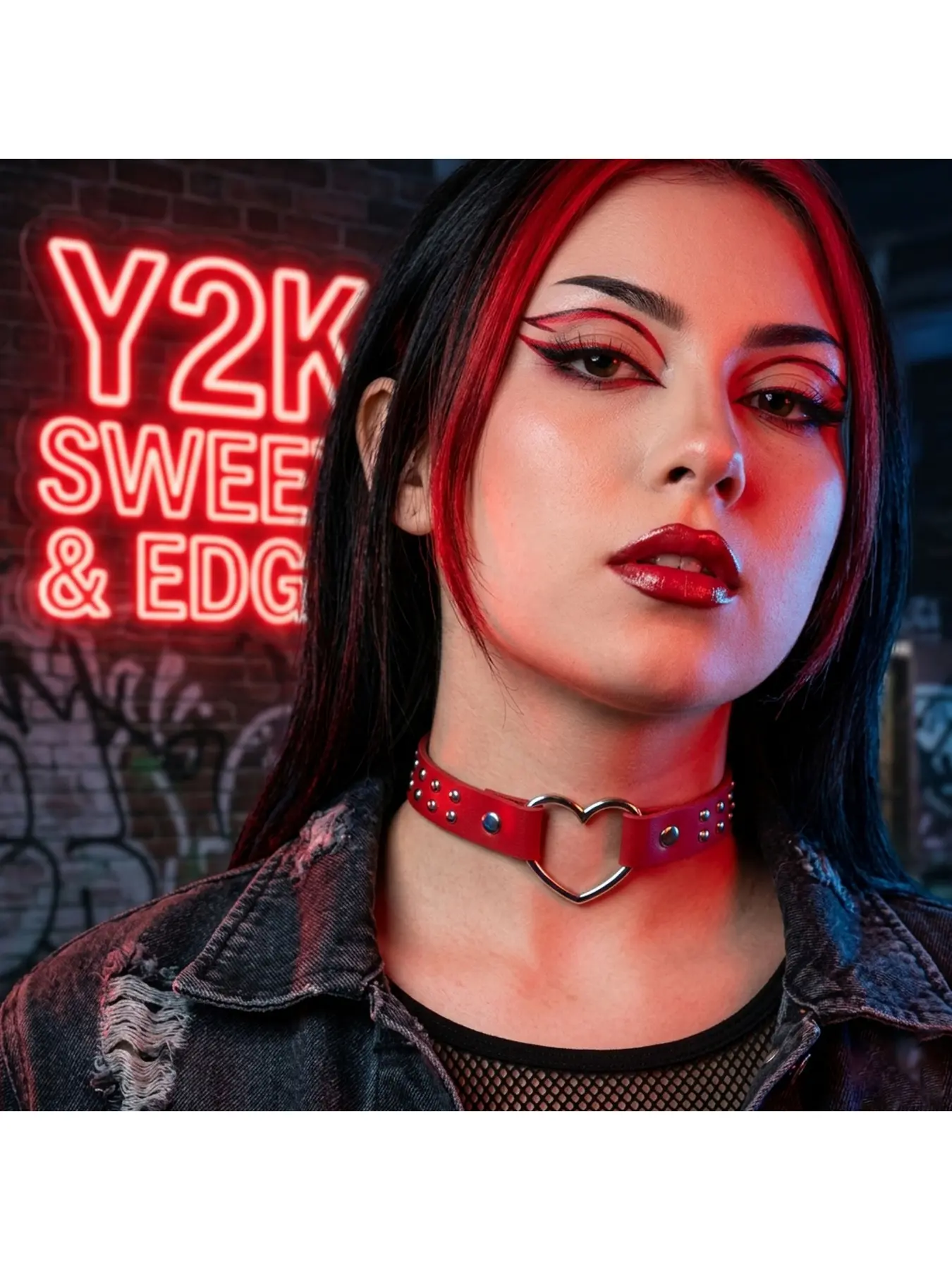 Punk PU Leather Heart Choker Clavicle Chain Studded Necklace Punk Minimalist Jewelry Amour Heart Necklace