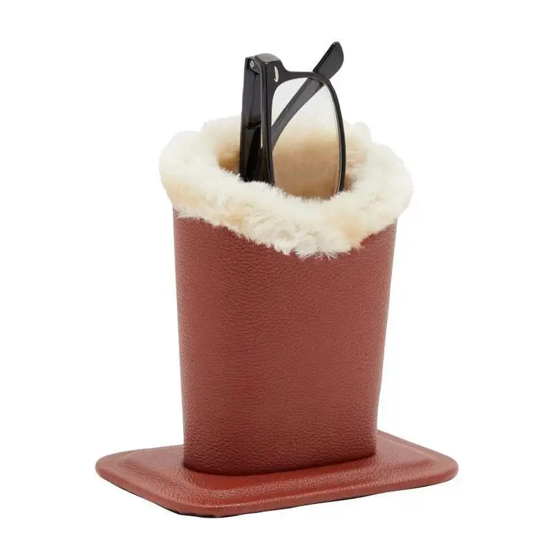 Durable Vegan Leather Eyeglasses Holder Stand with Soft Plush Lining - Sunglasses Organizer with Fixed Base for Desks & Nightstands, Eco-Friendly, Secure Hold, Compact, Portable, Plush Interior, Soft Furry Liner, Daily, Adults, Eye Glasses Holders, Eyewea