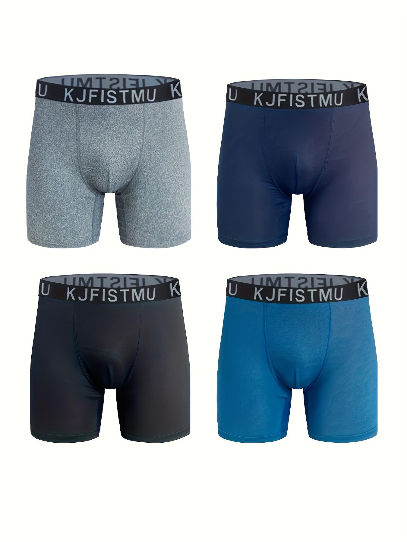 Set Of 4 KJFISTMU Men's Solid Color Simple Sport Basic Boxer Briefs, Quick Dry, Breathable Polyester & Super Stretch, High Stretch Knit Fabric, Elastic Waistband, Everyday Comfortable Underwear for Running & Fitness