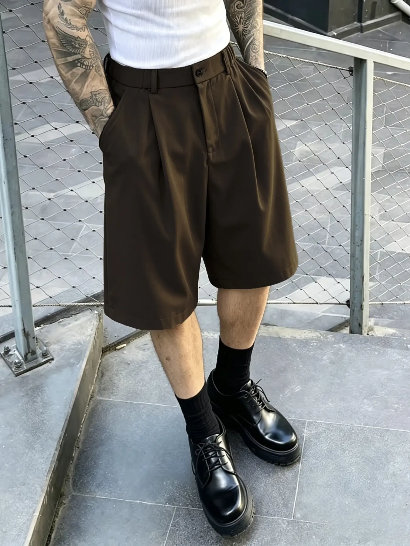 Men's Suit Shorts, Loose Fit Casual Summer Pants, Elastic Waist, Plain Design, Knee-Length, Ideal for Daily Wear and Commuting, Menswear