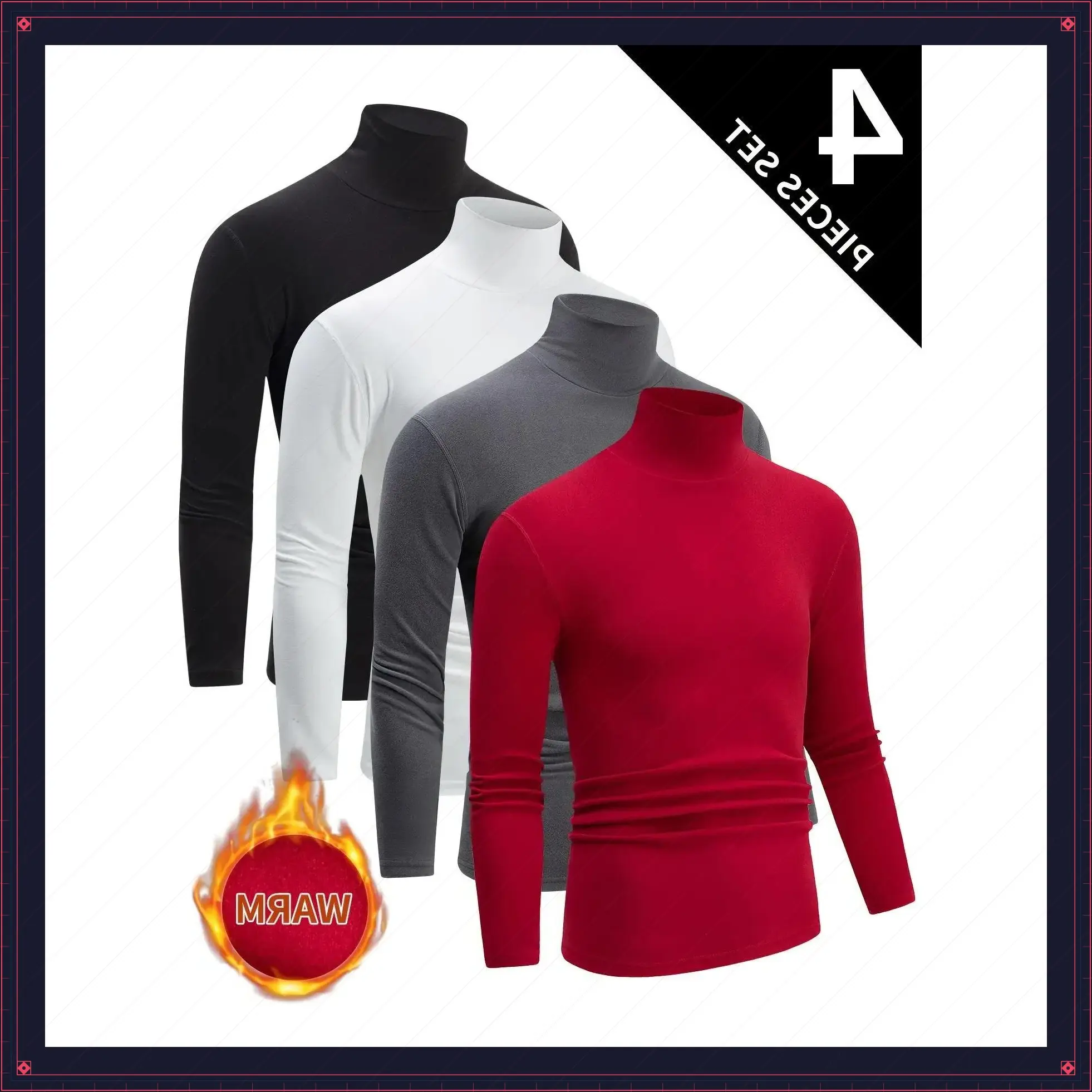 Men's Thermal Turtleneck Long Sleeve Shirts - Heavy-Duty Winter Layering Slim-Fit Base Layer Sweaters, Reversible Collar (Black/White/Navy/Dark Grey) - Hand Washable Casual & Formal Wear for Cold Weather Colorful Spanish Christmas T-Shirt licifi