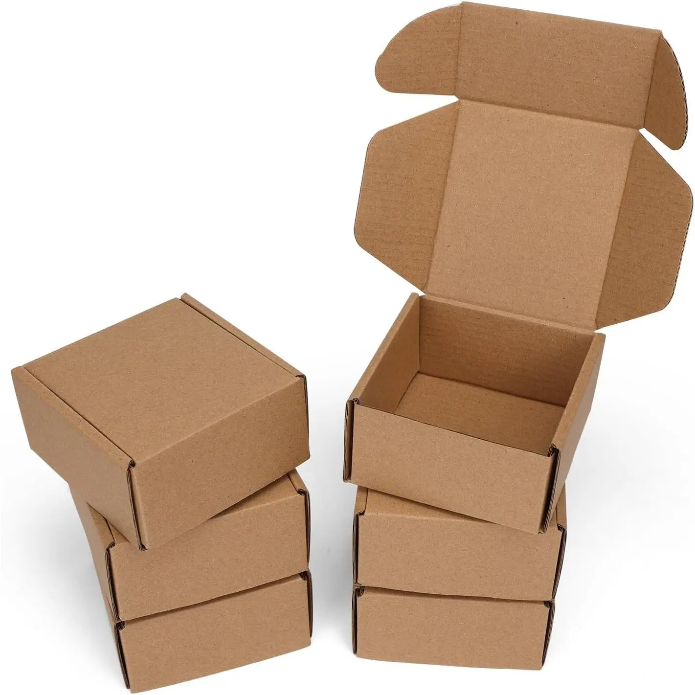 4x4x2 inch Small Shipping Boxes, Set of 6 Mailer Boxes, Brown | Single Corrugated, DIY Cardboard, Easy Fold, Shape Well, Self locking, Jewelry Shipping, Mini, Gift Wrap, Small Business