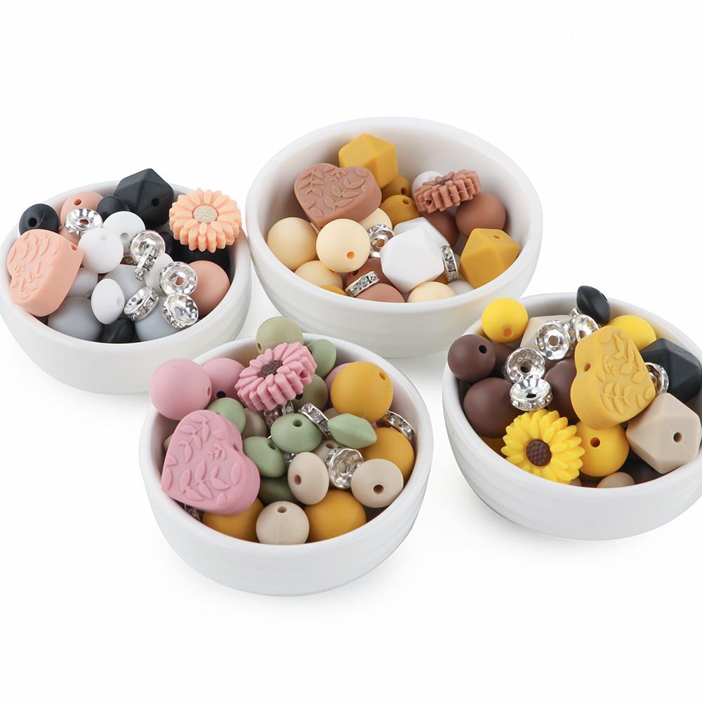 Silicone Beads Kit, 44pcs/set, Beads for bracelets, DIY Beads for Bracelet Necklace Jewelry Making, DIY Beading Accessories, Jewelry Making Supplies, DIY Mix Beads, Bead Assortment, Decorative Beads, Craft Beads