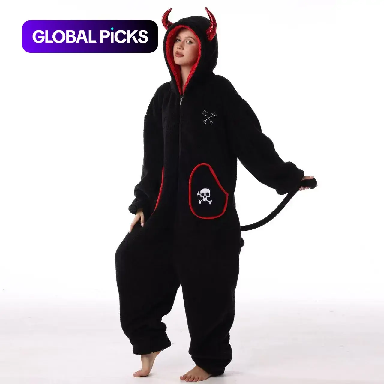 Halloween Demon Onesie Sleepwear, Party Gift Loungewear, Unisex Home Festival Essential, Wearable Blanket, TV Thick Blanket, Free Devil Mask Included
