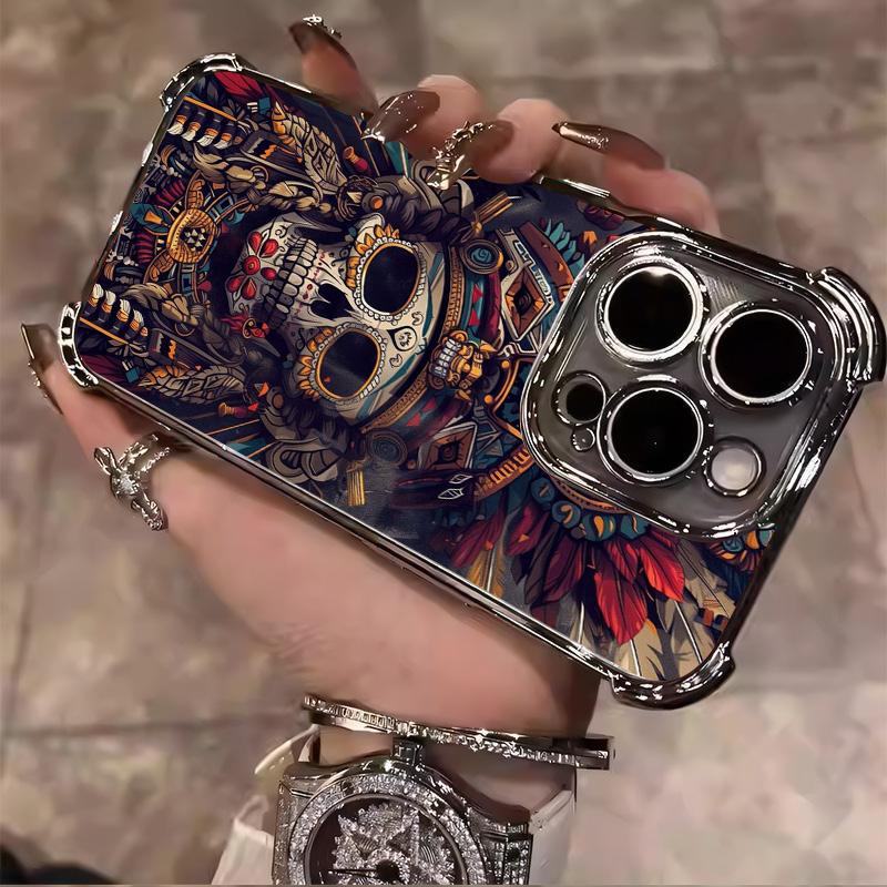 Premium Indian-inspired skull pattern Designed for iPhone 17/16/15/14/13/12/11 Pro Max Plus Electroplating luxury transparent four corner anti drop and shockproof Phone Case 140 face phone case Protector Screen Protector Protection Cover Casing Cellphone