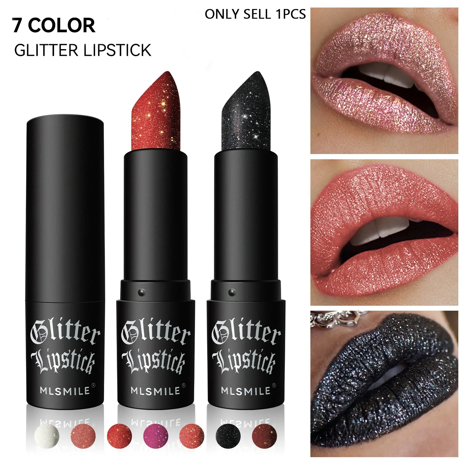 Glitter Matte Lipstick, Sparkling Shimmer Lip Makeup, Waterproof Long Lasting Transfer Proof, Rich Full Coverage, Gothic Dark Lip Color, Ideal for Halloween, Cosplay and Stage Creative Makeup