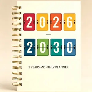 1 A5 Size 2026-2030 Monthly Calendar - January 2026 to December 2030, Five-Year Calendar Book, Annual Planner, Monthly Tab Pages, 60-Month Calendar, Thick Paper, Elastic Cover - Minimalist Multicolor Cover Design, Spiral Binding
