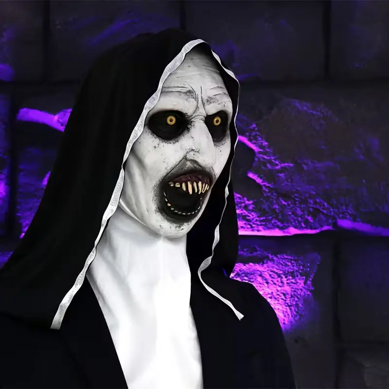 Terrifying Fanged Nun Mask Headband, Realistic Horror Prop for Halloween, Cosplay Costume Accessory, Haunted House Prank Item