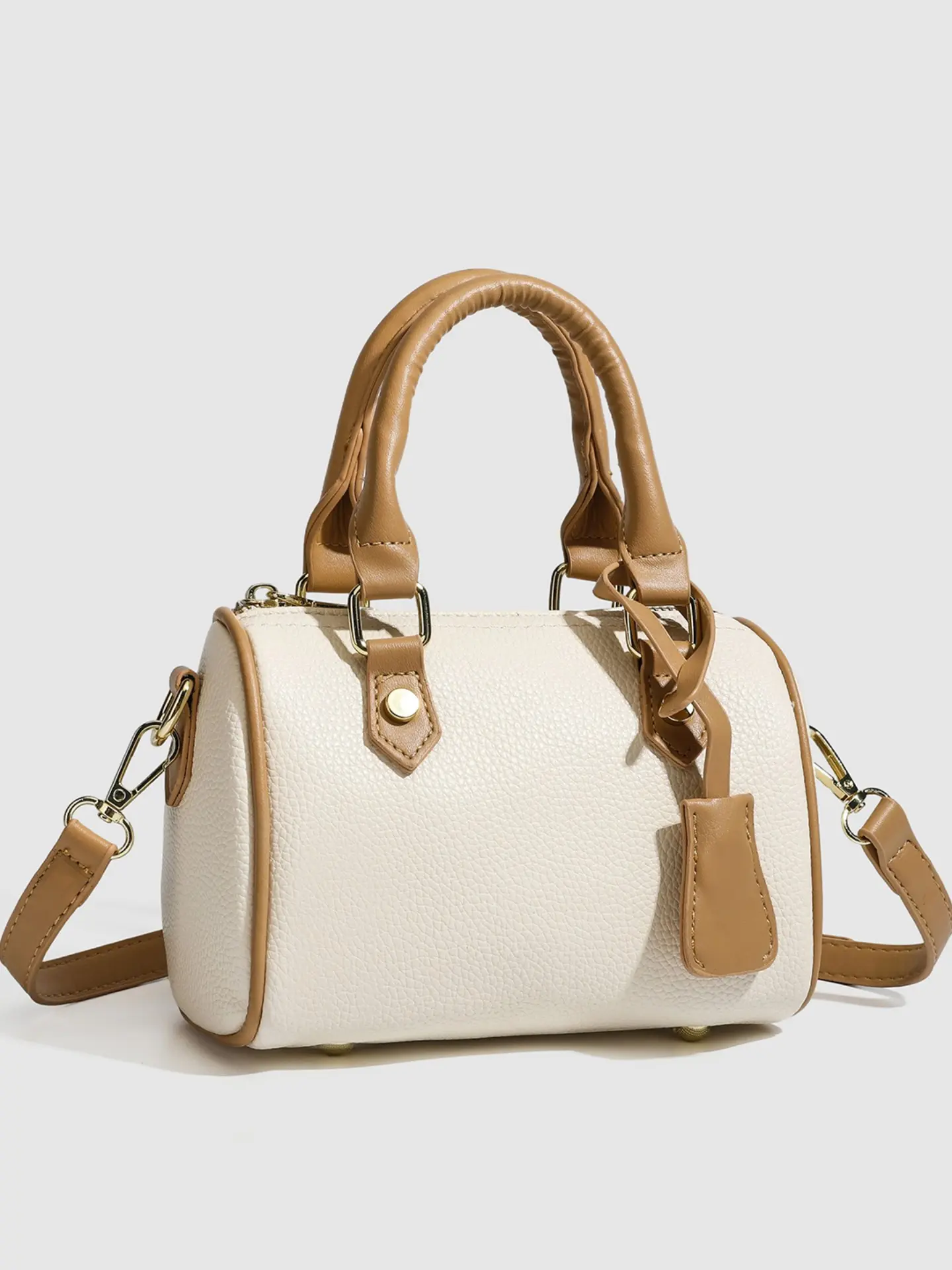 Office Wear Mini Cylinder Handbag for Working Women, Polished Cream, Minimalist Professional Accessory, Stylish Business Bag