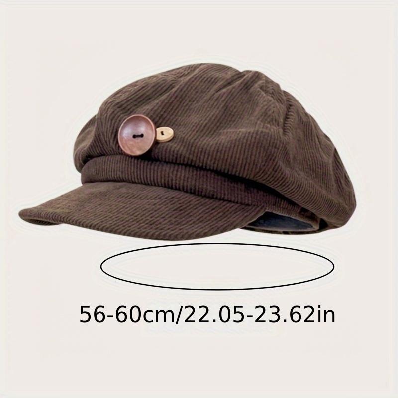 Retro Corduroy Beret Hat - Breathable Flannel Octagonal Design with Button Detail, Brown Four-Season Versatile Literary Style Hat for Casual Outfits, Birthday Gift for Friends