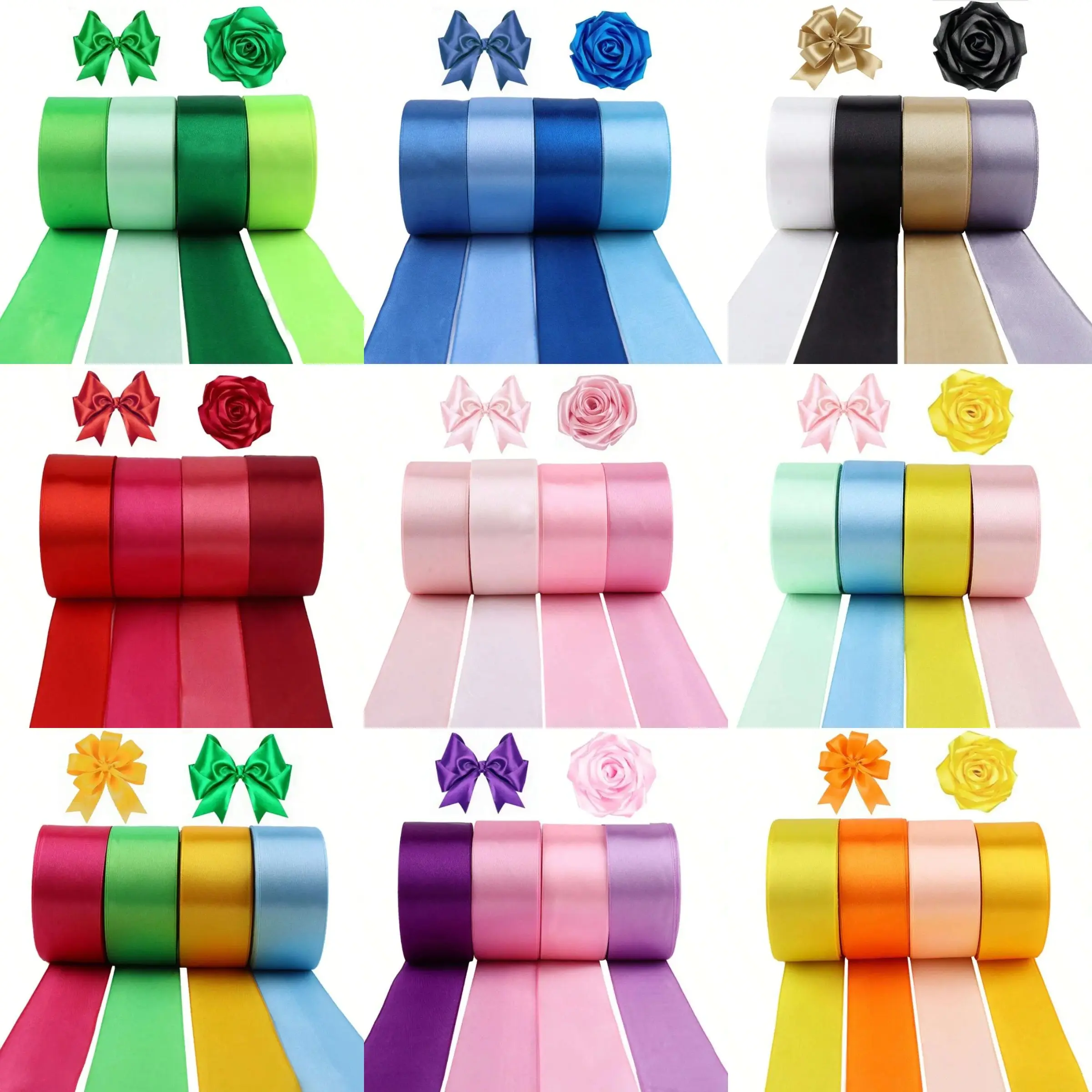 4cm 1.57inch 4 Rolls 100m Ribbon Set, Mixed Bright and Dark Colors, Ribbons For Gift Wrapping, Ideal for Handmade Roses, Gift Wrapping, Wedding Decor, Birthday Parties